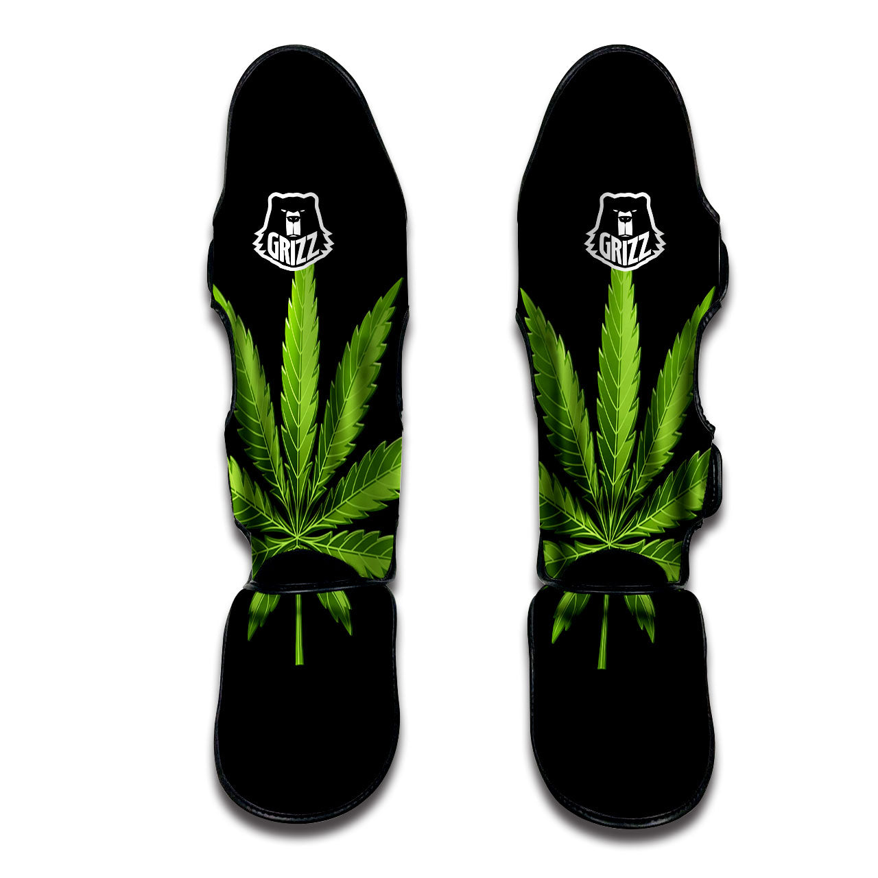 Marijuana Leaf Green Print Muay Thai Shin Guards-grizzshop