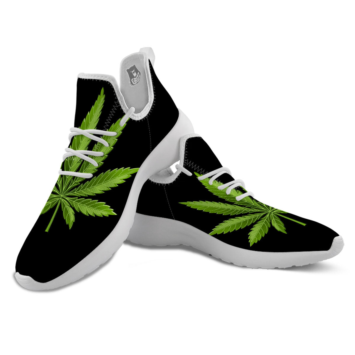 Marijuana Leaf Green Print White Athletic Shoes-grizzshop
