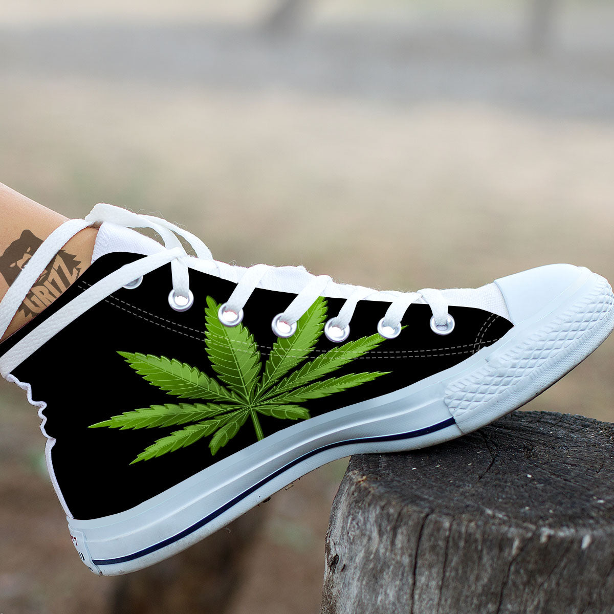 Marijuana Leaf Green Print White High Top Shoes-grizzshop