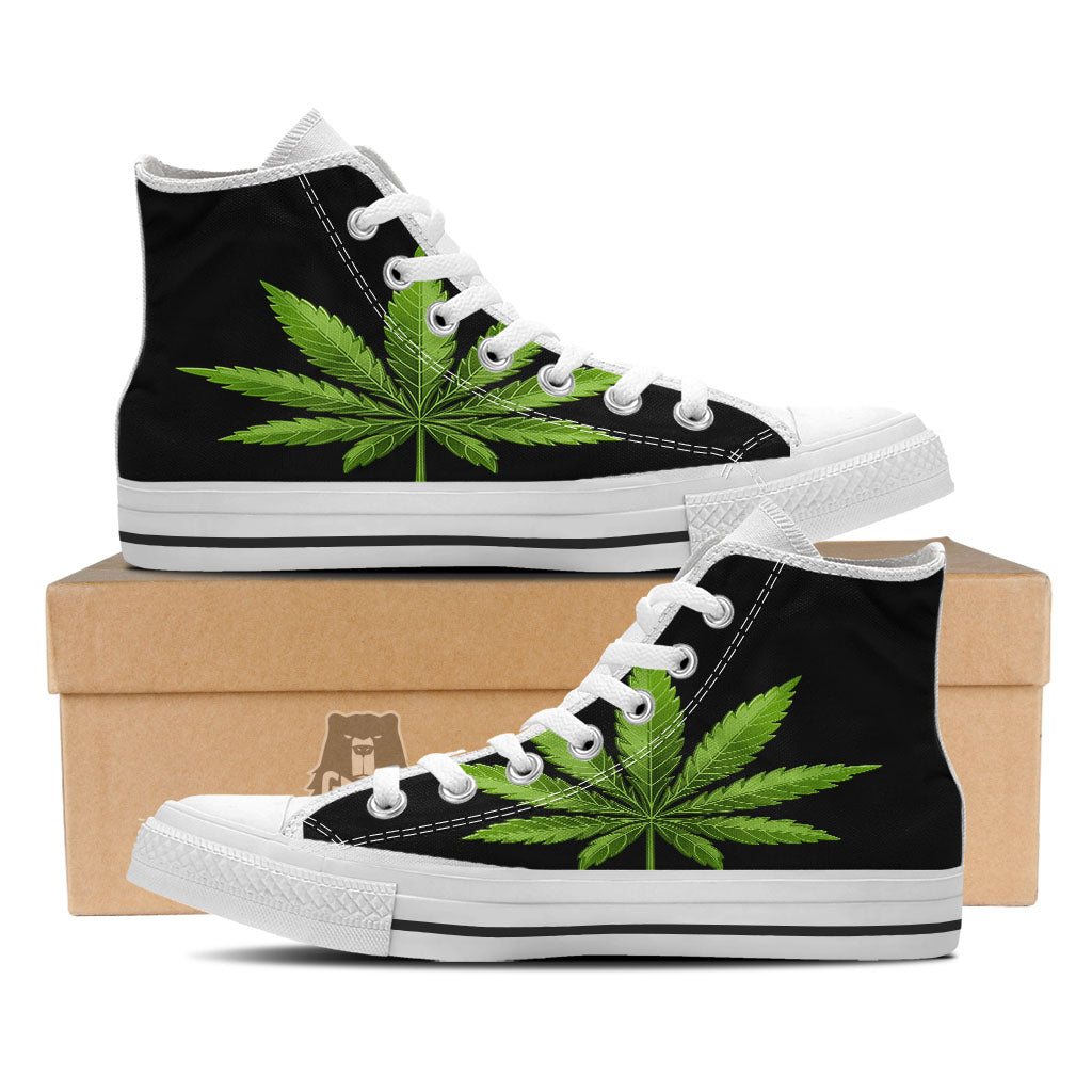 Marijuana Leaf Green Print White High Top Shoes-grizzshop