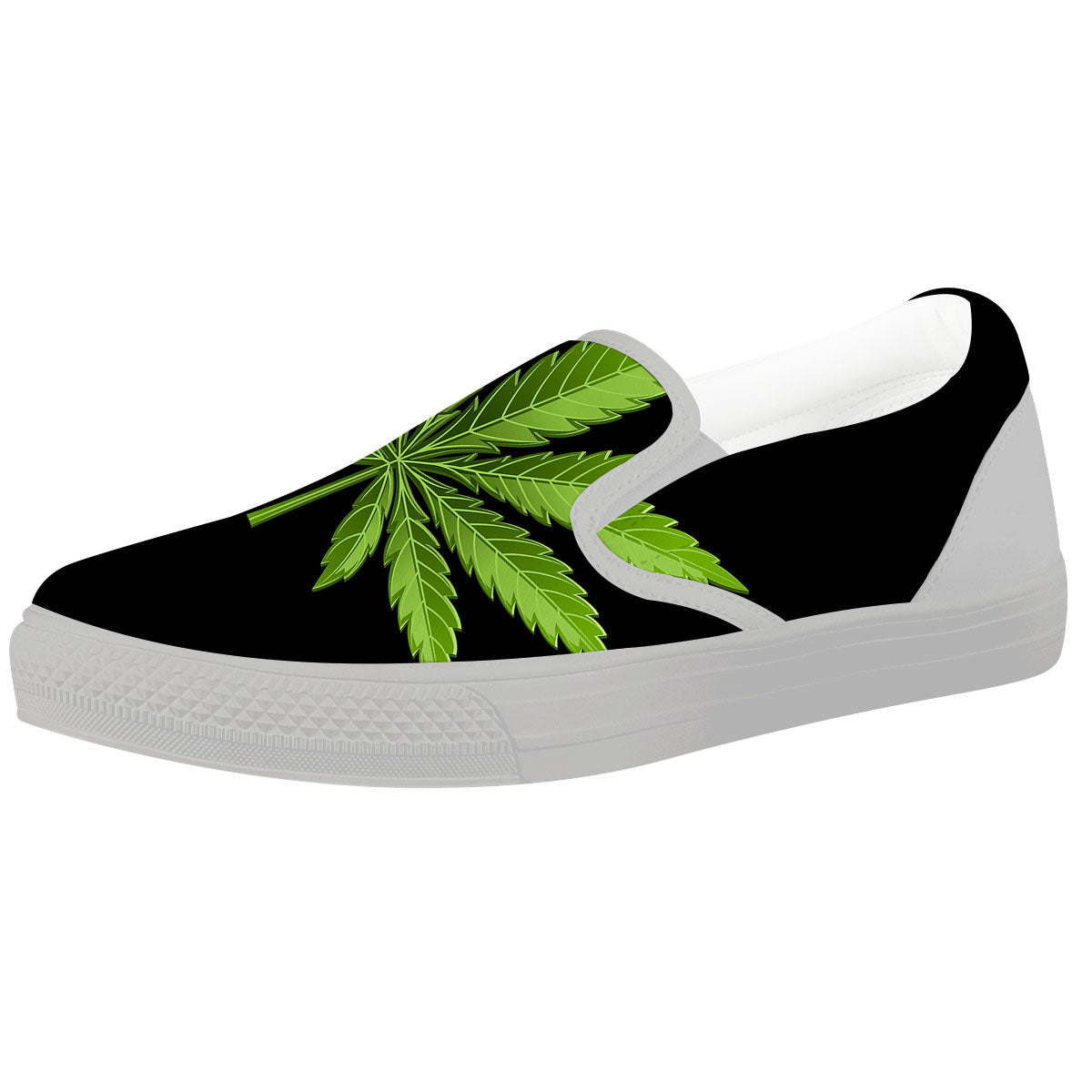 Marijuana Leaf Green Print White Slip On Shoes-grizzshop