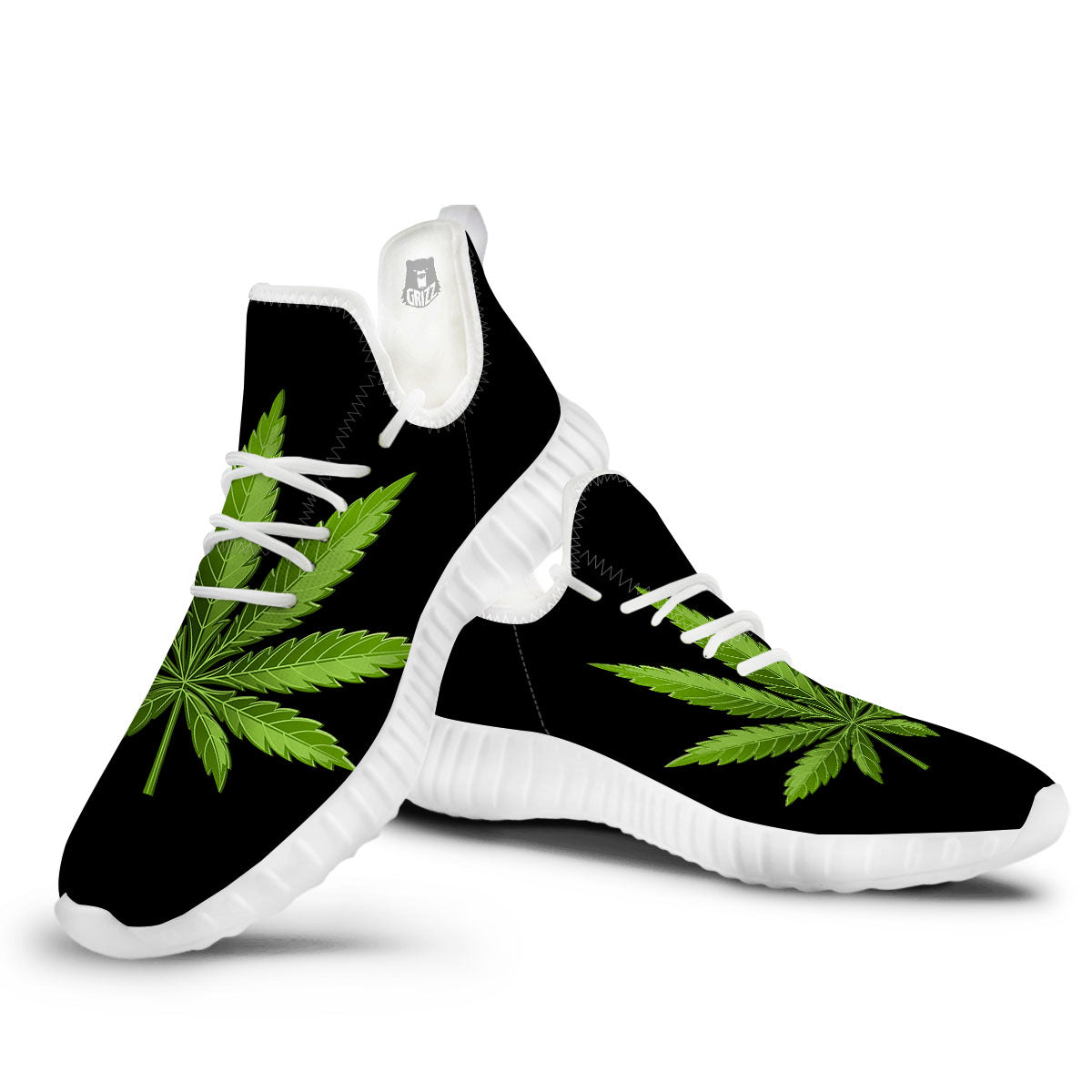 Marijuana Leaf Green Print White Walking Shoes-grizzshop