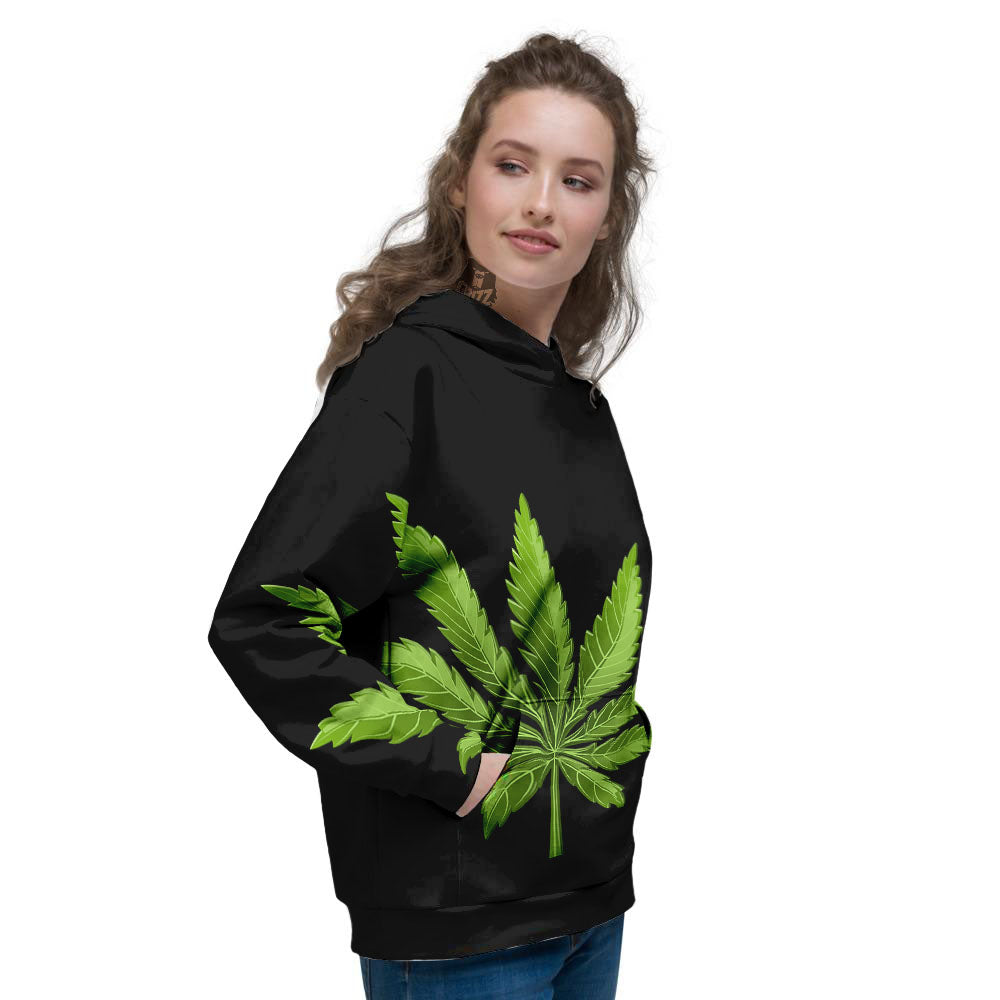 Marijuana Leaf Green Print Women's Hoodie-grizzshop