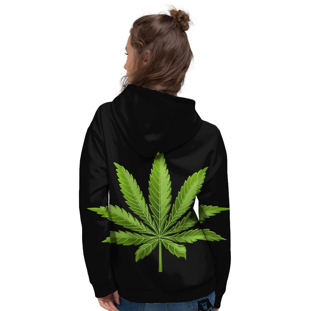 Marijuana Leaf Green Print Women's Hoodie-grizzshop