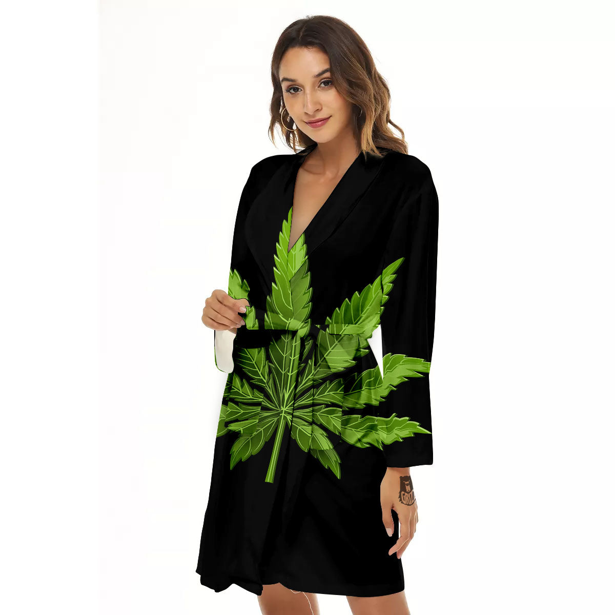 Marijuana Leaf Green Print Women's Robe-grizzshop