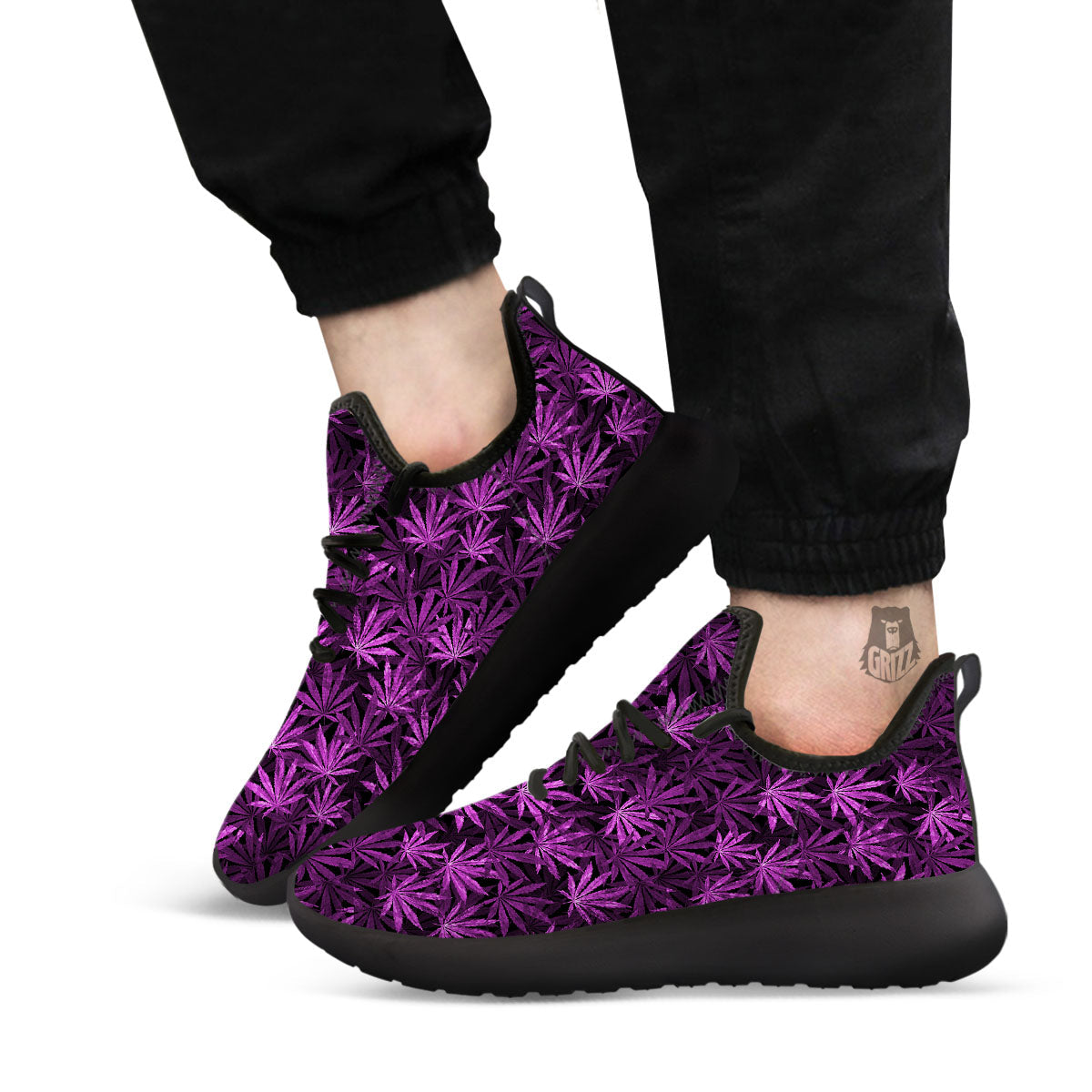Marijuana Leaf Purple Print Pattern Black Athletic Shoes-grizzshop