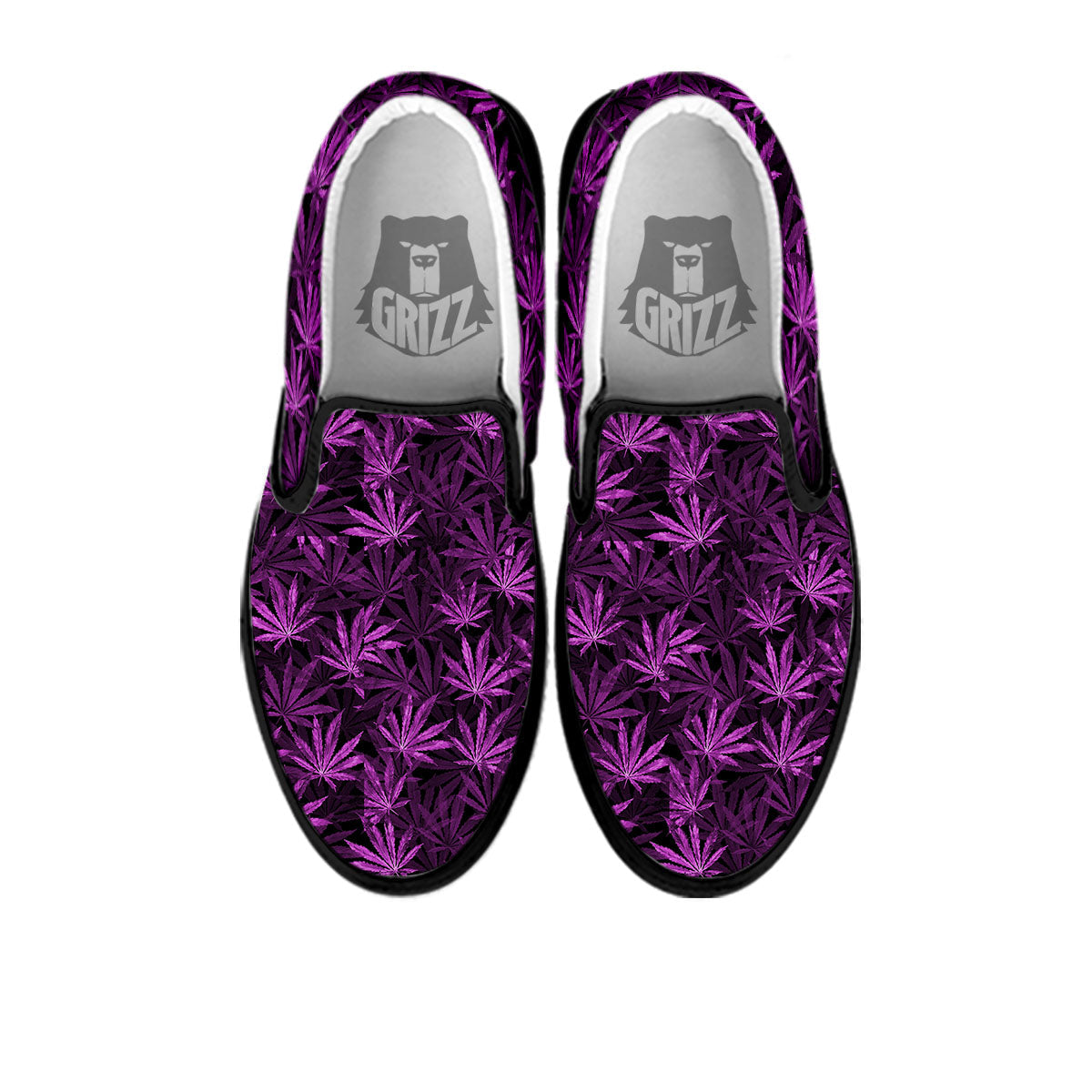 Marijuana Leaf Purple Print Pattern Black Slip On Shoes-grizzshop