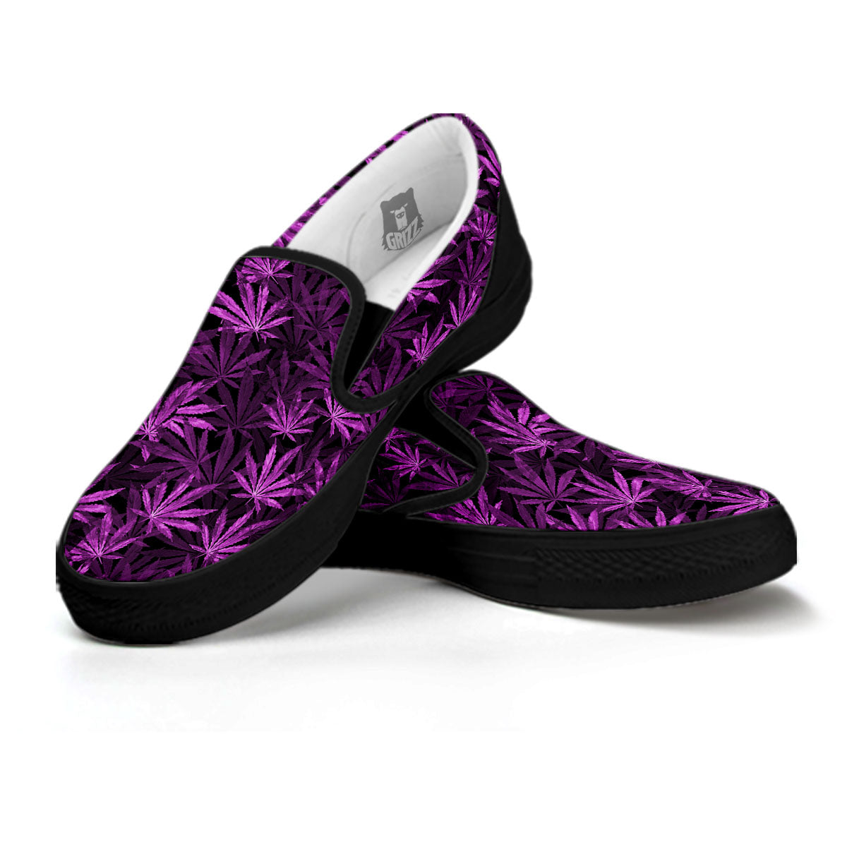 Marijuana Leaf Purple Print Pattern Black Slip On Shoes-grizzshop