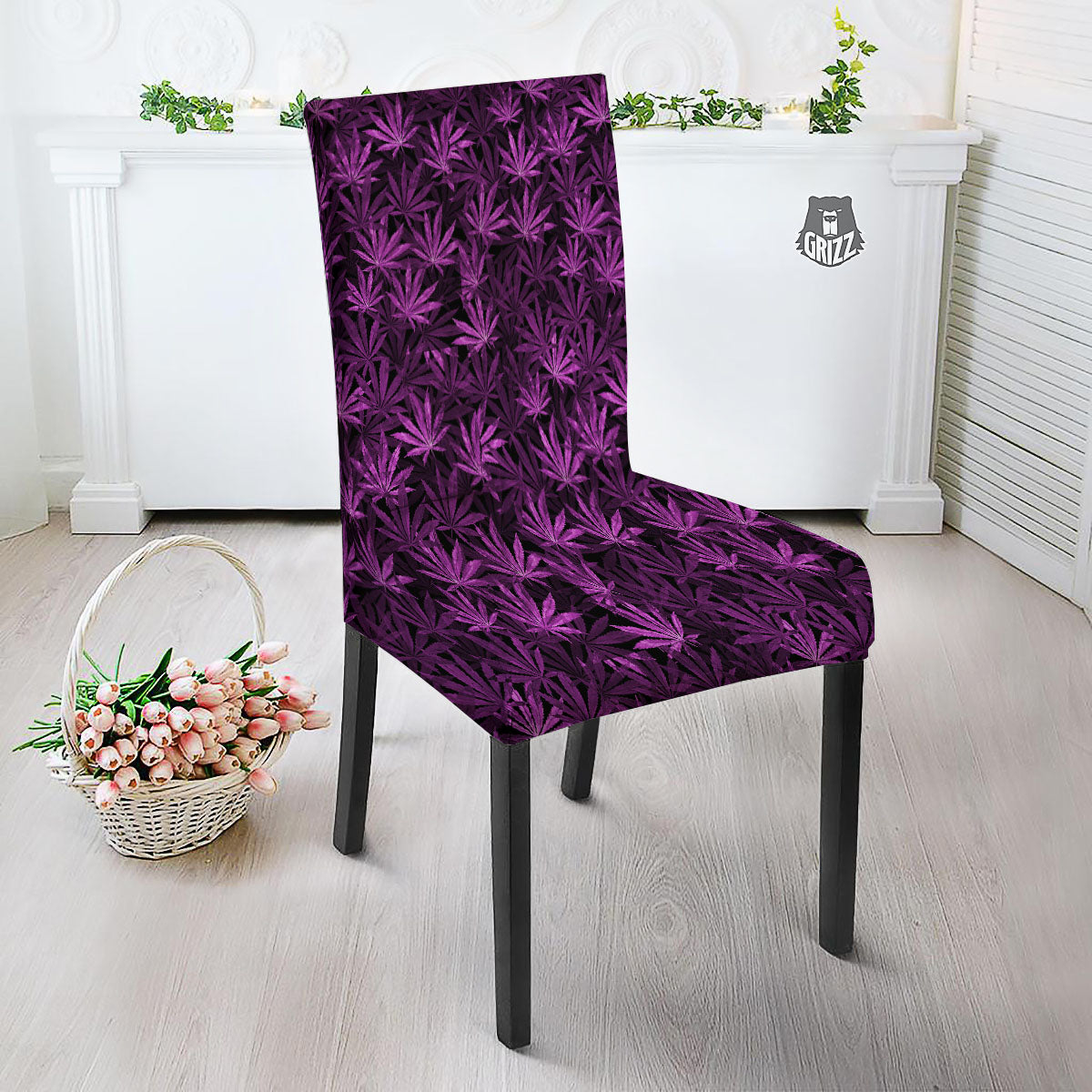 Marijuana Leaf Purple Print Pattern Dining Chair Slipcover-grizzshop