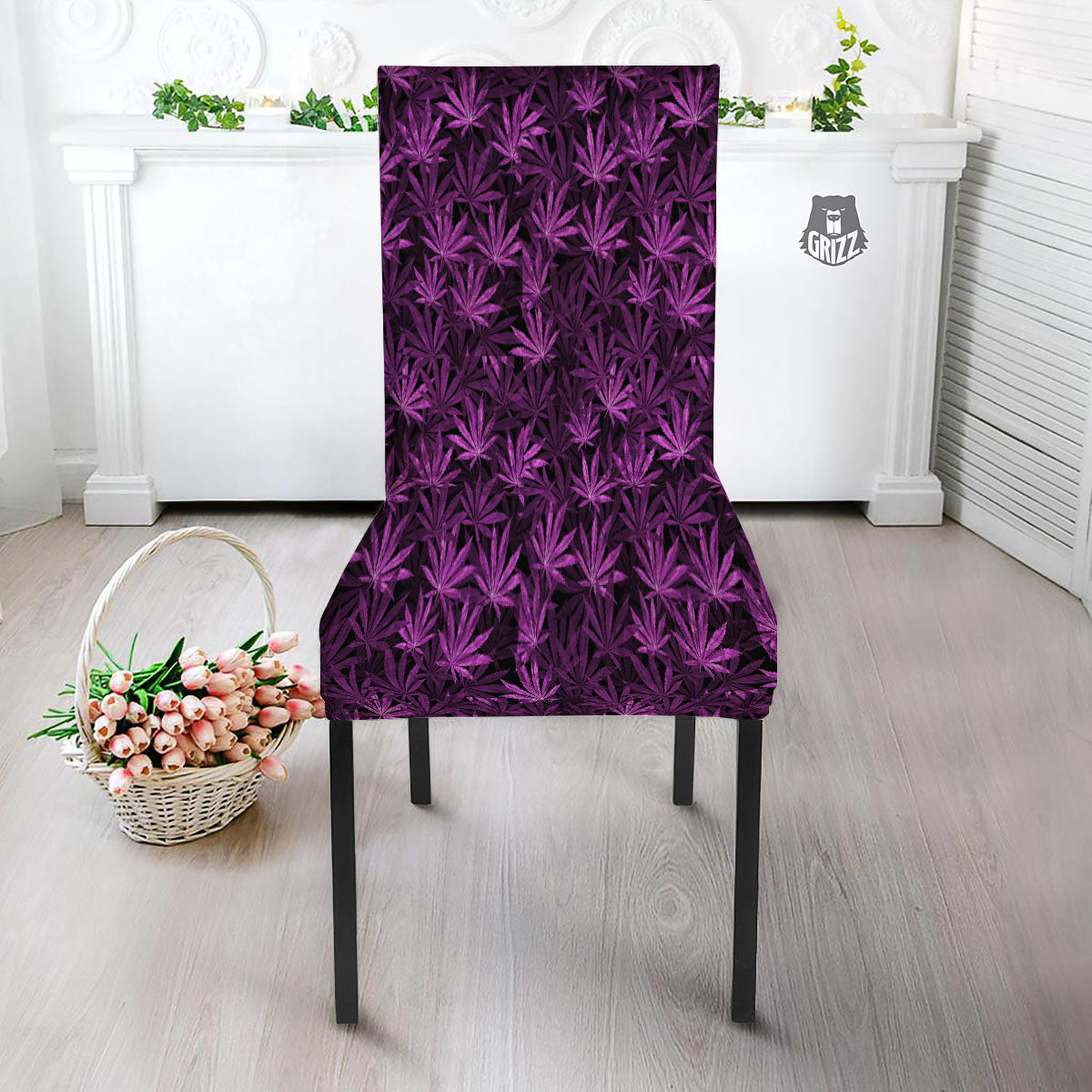 Marijuana Leaf Purple Print Pattern Dining Chair Slipcover-grizzshop