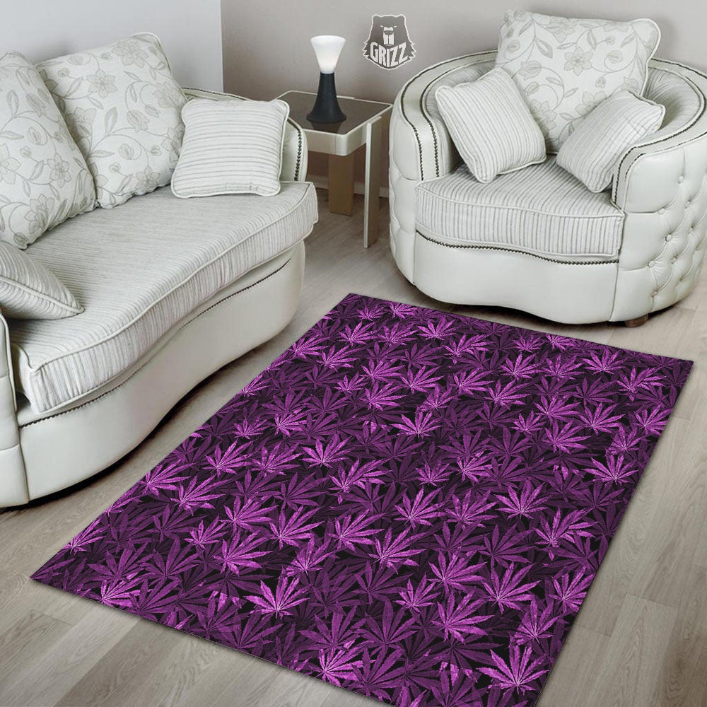 Marijuana Leaf Purple Print Pattern Floor Mat-grizzshop