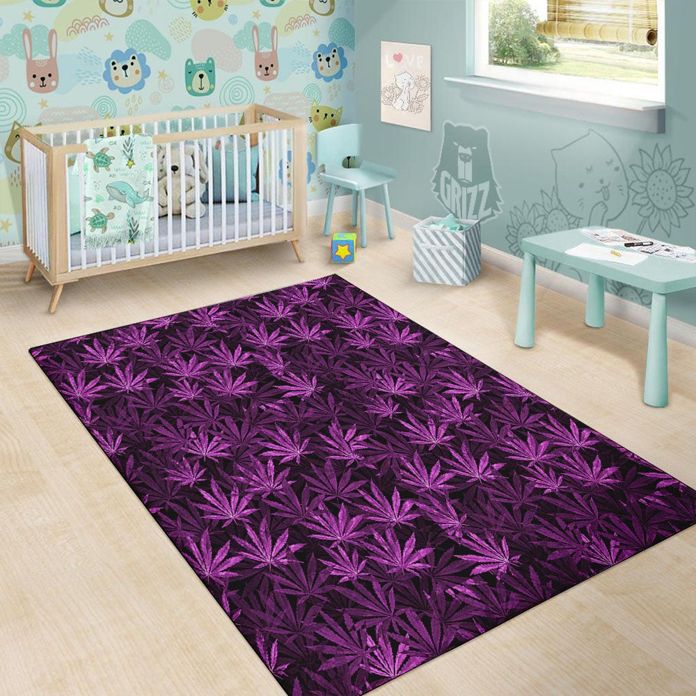 Marijuana Leaf Purple Print Pattern Floor Mat-grizzshop