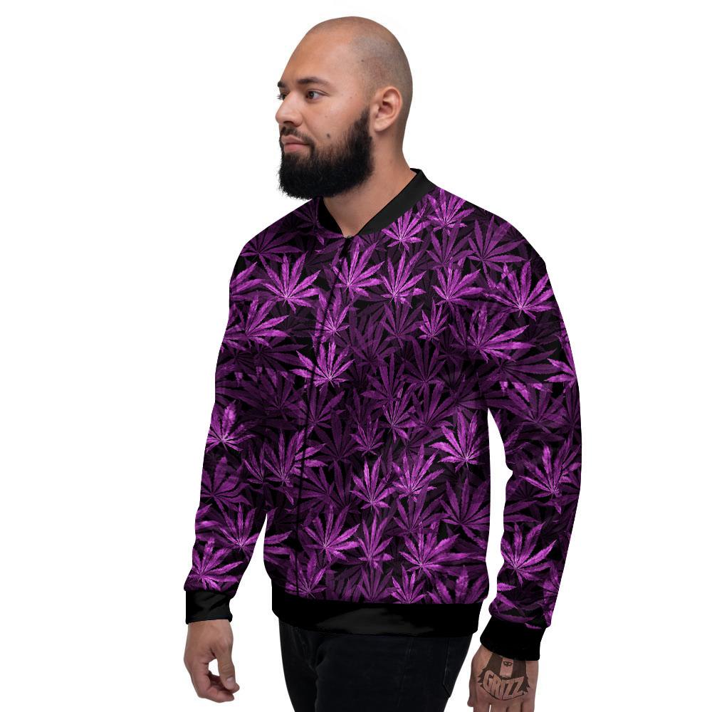 Marijuana Leaf Purple Print Pattern Men's Bomber Jacket-grizzshop