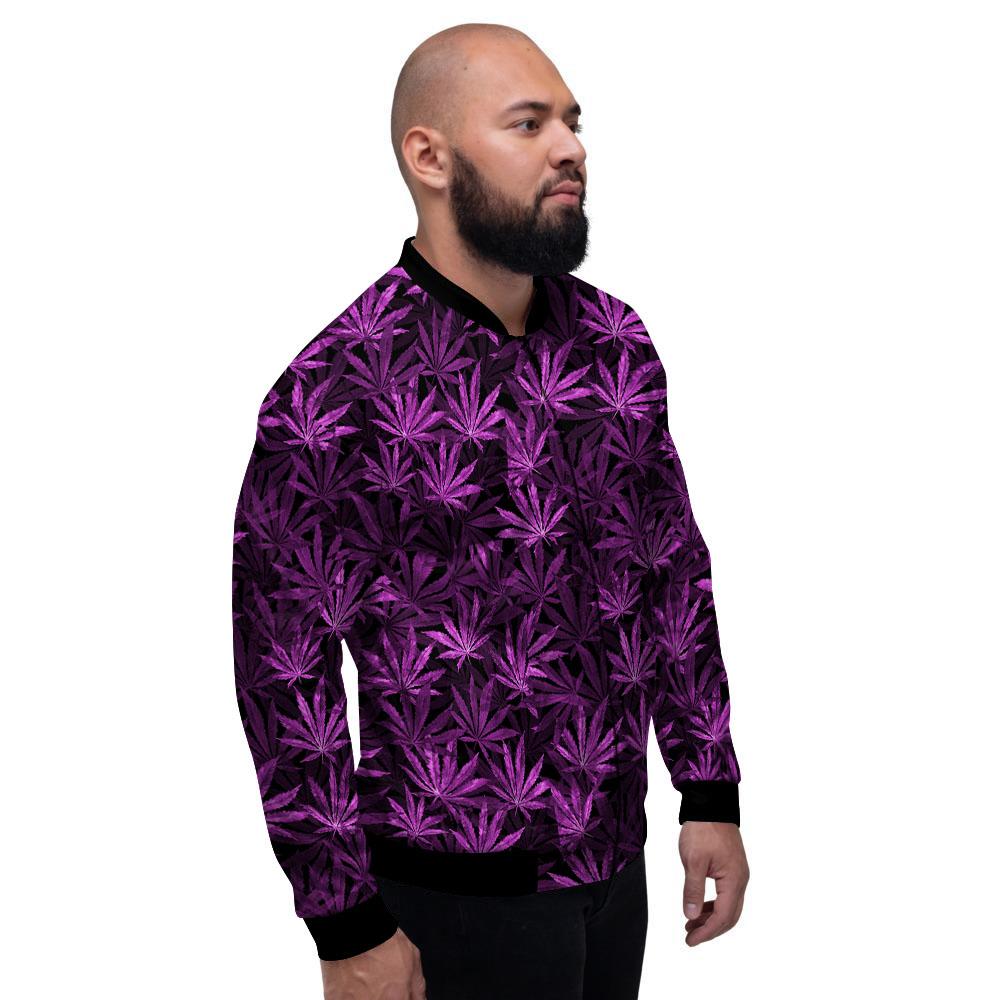 Marijuana Leaf Purple Print Pattern Men's Bomber Jacket-grizzshop