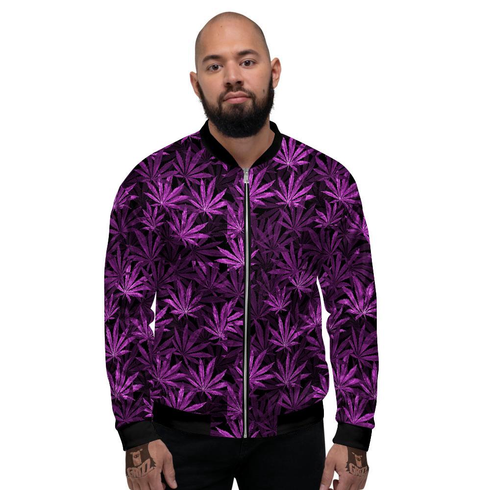 Marijuana Leaf Purple Print Pattern Men's Bomber Jacket-grizzshop