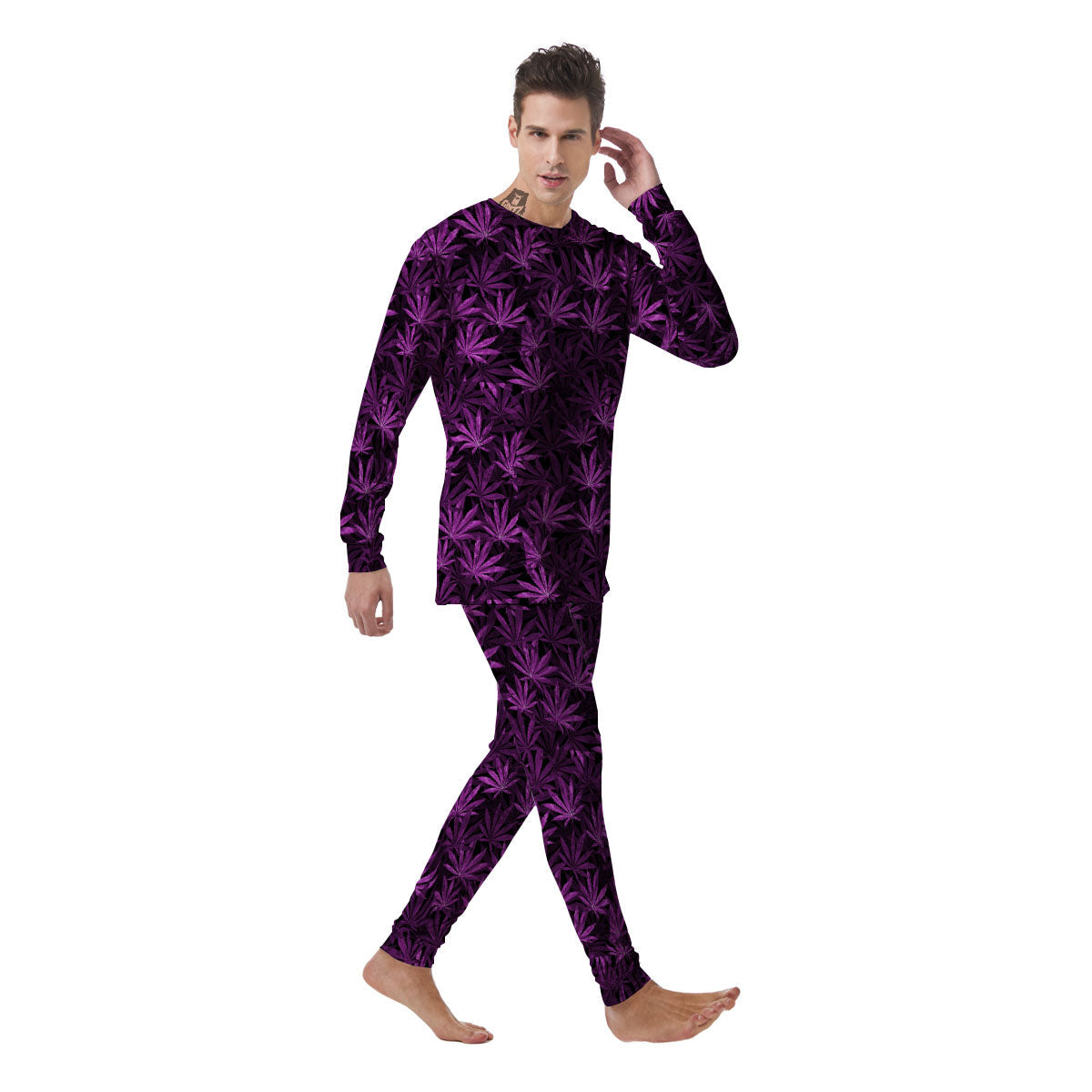 Marijuana Leaf Purple Print Pattern Men's Pajamas-grizzshop