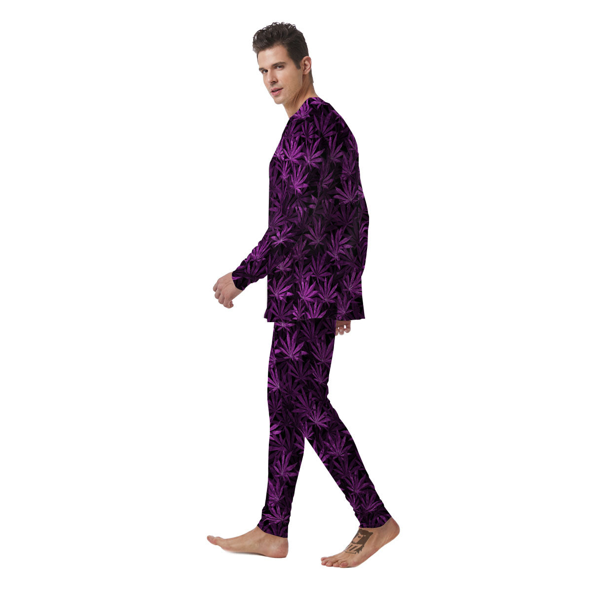 Marijuana Leaf Purple Print Pattern Men's Pajamas-grizzshop