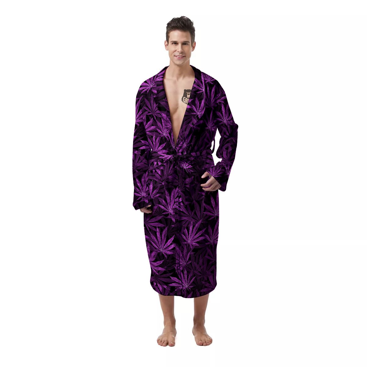 Marijuana Leaf Purple Print Pattern Men's Robe-grizzshop