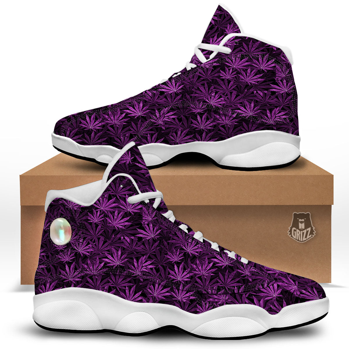 Marijuana Leaf Purple Print Pattern White Basketball Shoes-grizzshop