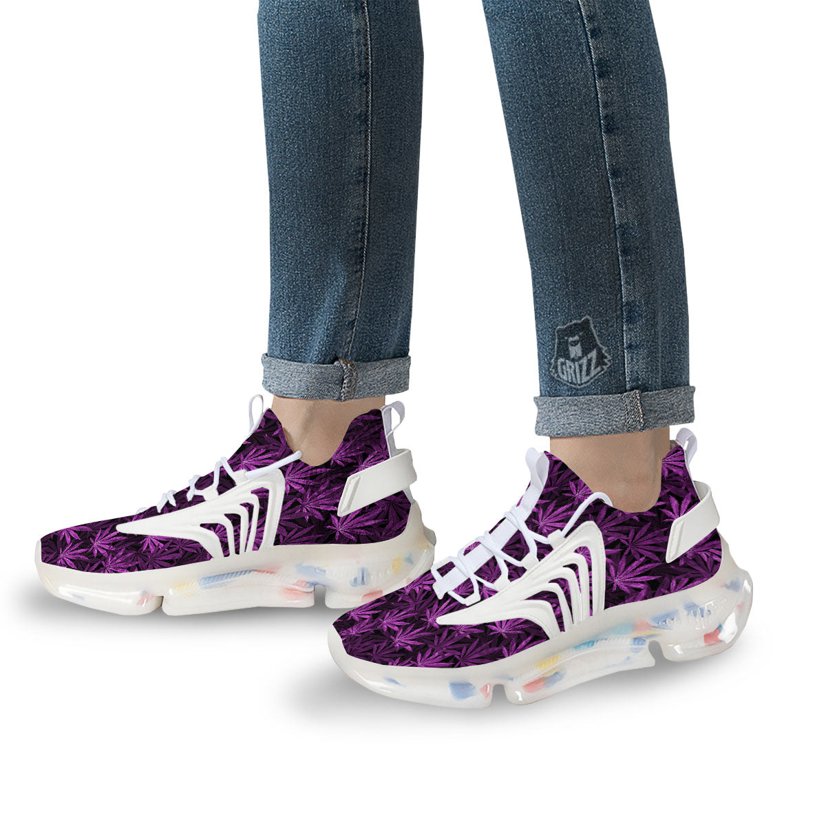 Marijuana Leaf Purple Print Pattern White Gym Shoes-grizzshop
