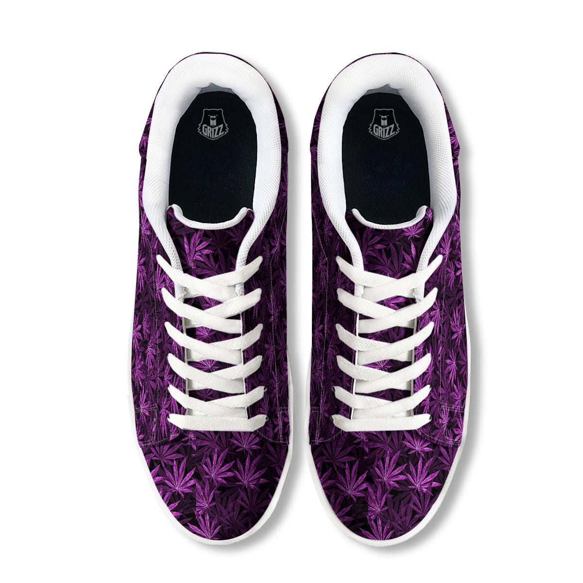 Marijuana Leaf Purple Print Pattern White Low Top Sneakers-grizzshop