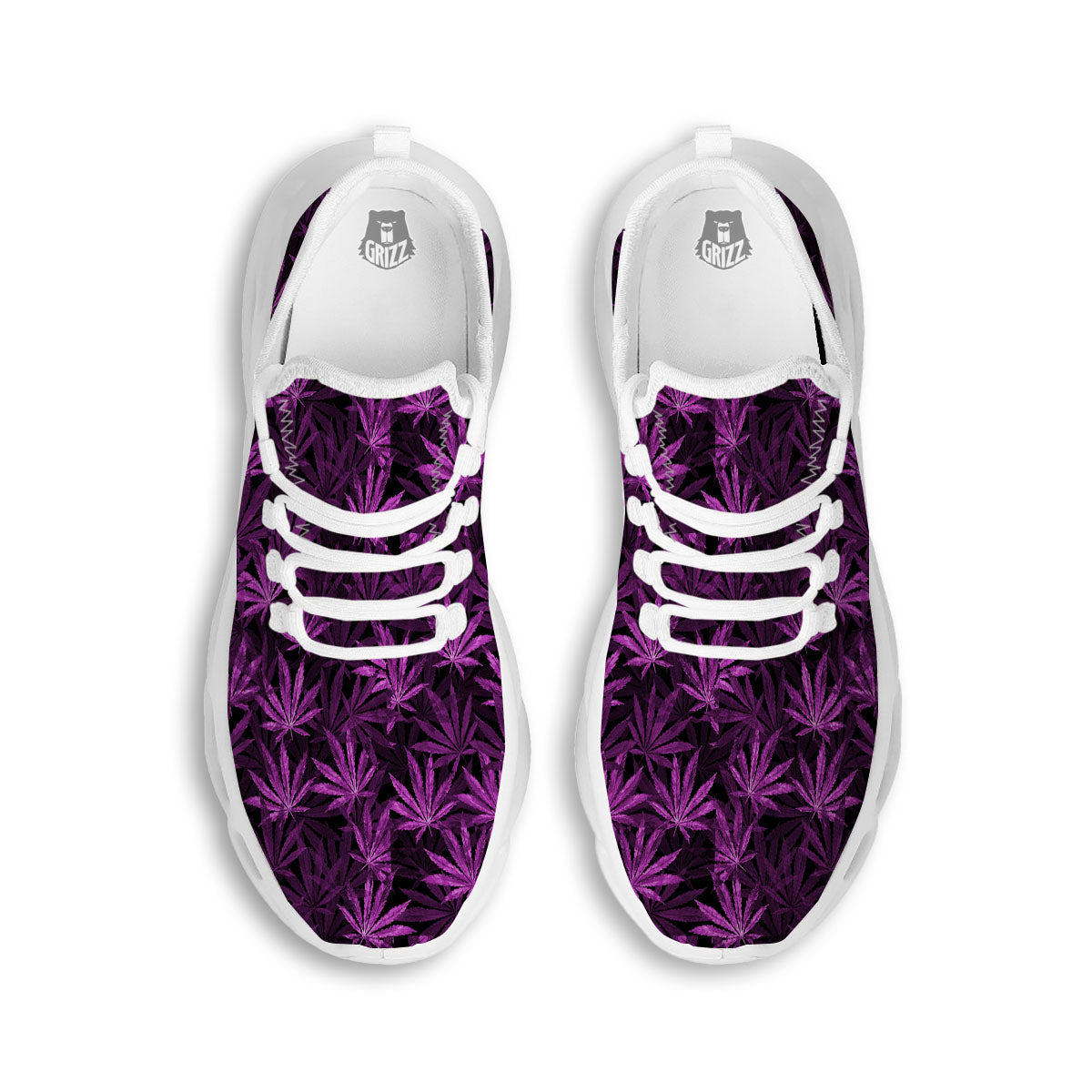 Marijuana Leaf Purple Print Pattern White Running Shoes-grizzshop