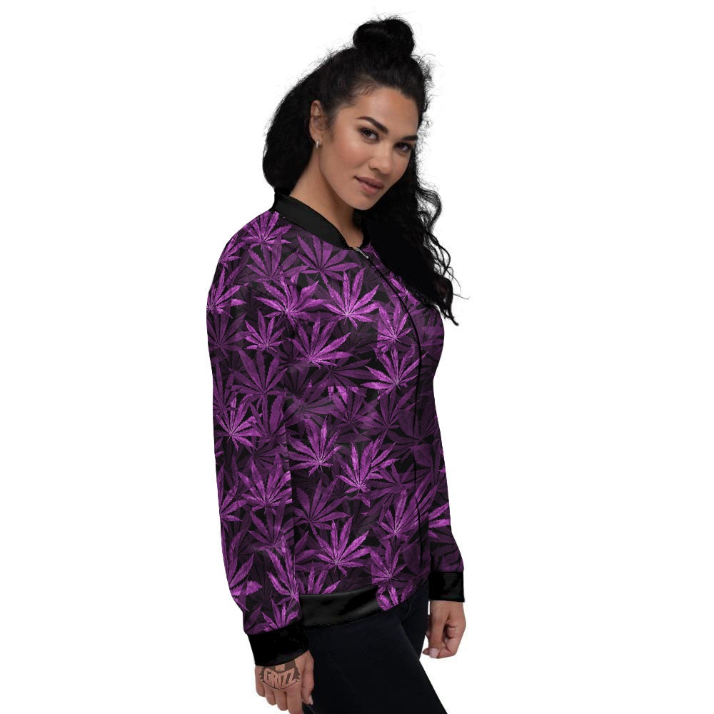 Marijuana Leaf Purple Print Pattern Women's Bomber Jacket-grizzshop