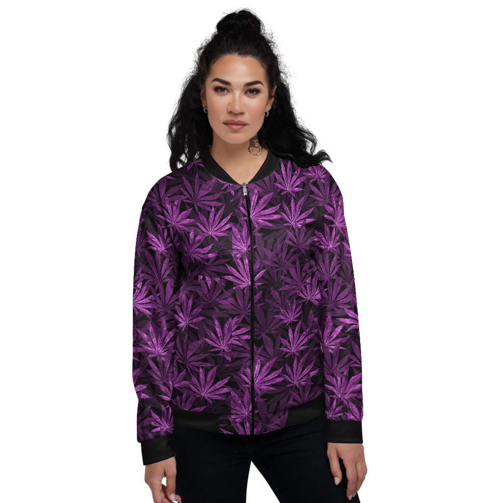 Marijuana Leaf Purple Print Pattern Women's Bomber Jacket-grizzshop