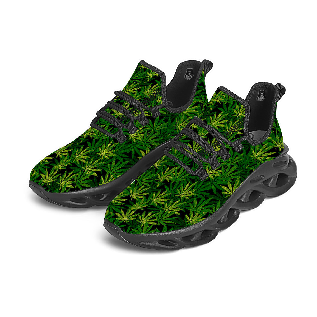 Marijuana Leaf Watercolor Print Pattern Black Running Shoes-grizzshop
