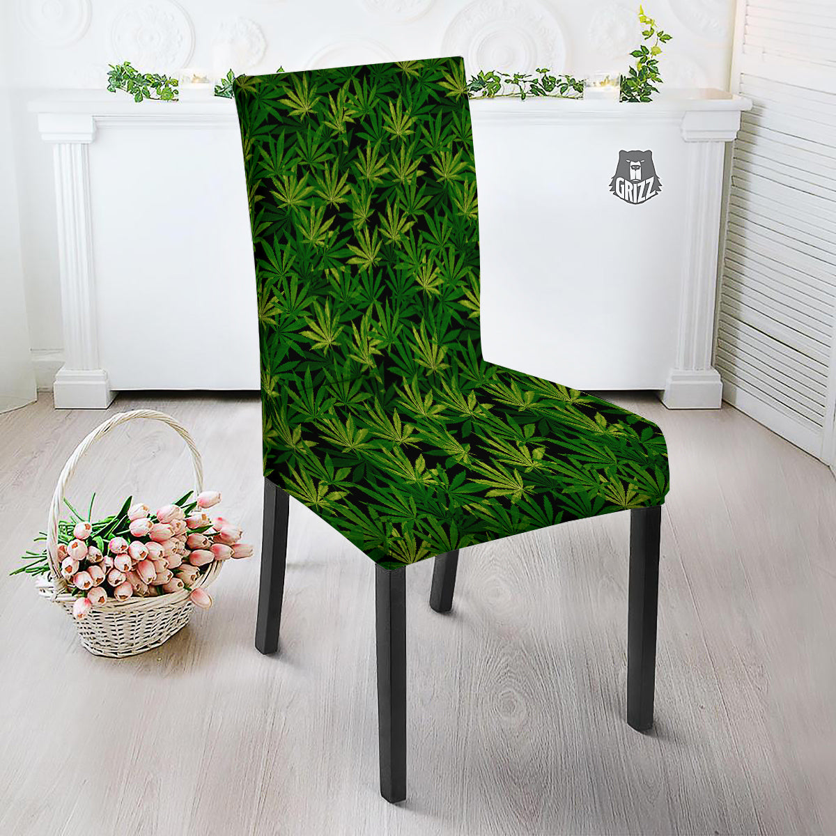 Marijuana Leaf Watercolor Print Pattern Dining Chair Slipcover-grizzshop