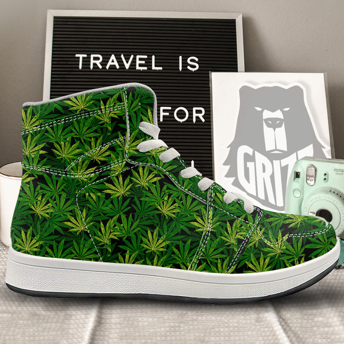 Marijuana Leaf Watercolor Print Pattern High Top Sneakers-grizzshop