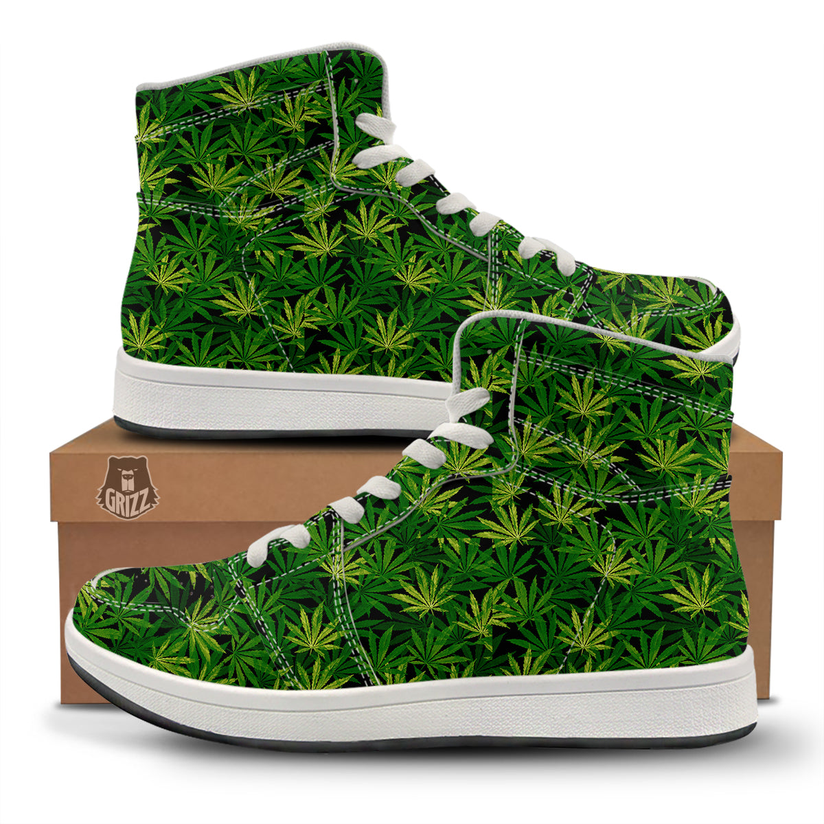 Marijuana Leaf Watercolor Print Pattern High Top Sneakers-grizzshop