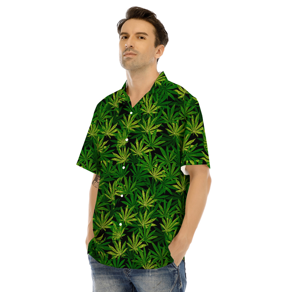 Marijuana Leaf Watercolor Print Pattern Men's Hawaiian Shirt-grizzshop
