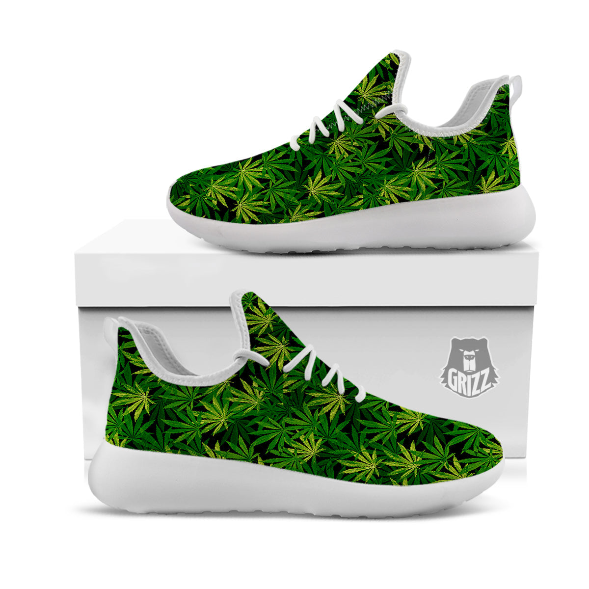 Marijuana Leaf Watercolor Print Pattern White Athletic Shoes-grizzshop