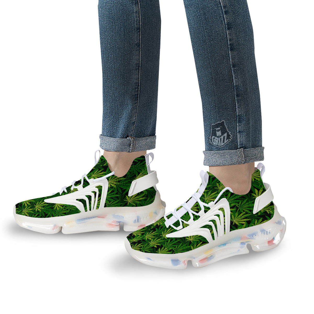 Marijuana Leaf Watercolor Print Pattern White Gym Shoes-grizzshop