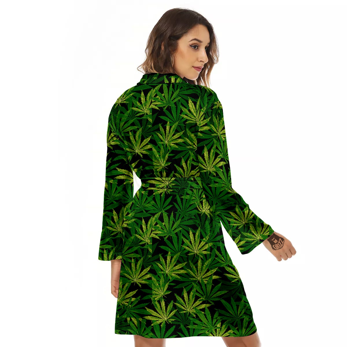 Marijuana Leaf Watercolor Print Pattern Women's Robe-grizzshop