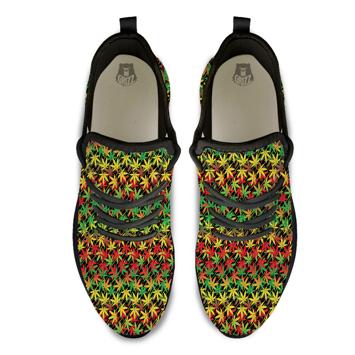 Marijuana Rasta Print Pattern Black Athletic Shoes-grizzshop