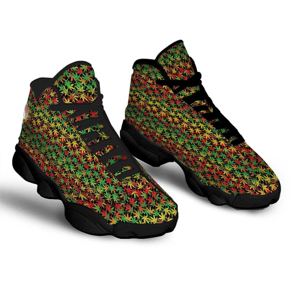 Marijuana Rasta Print Pattern Black Basketball Shoes-grizzshop