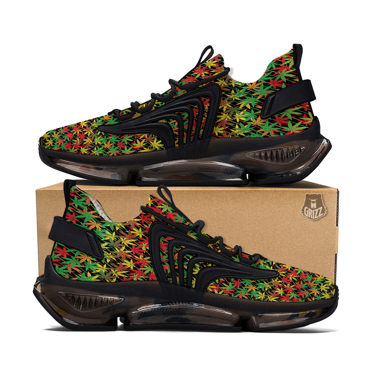 Marijuana Rasta Print Pattern Black Gym Shoes-grizzshop