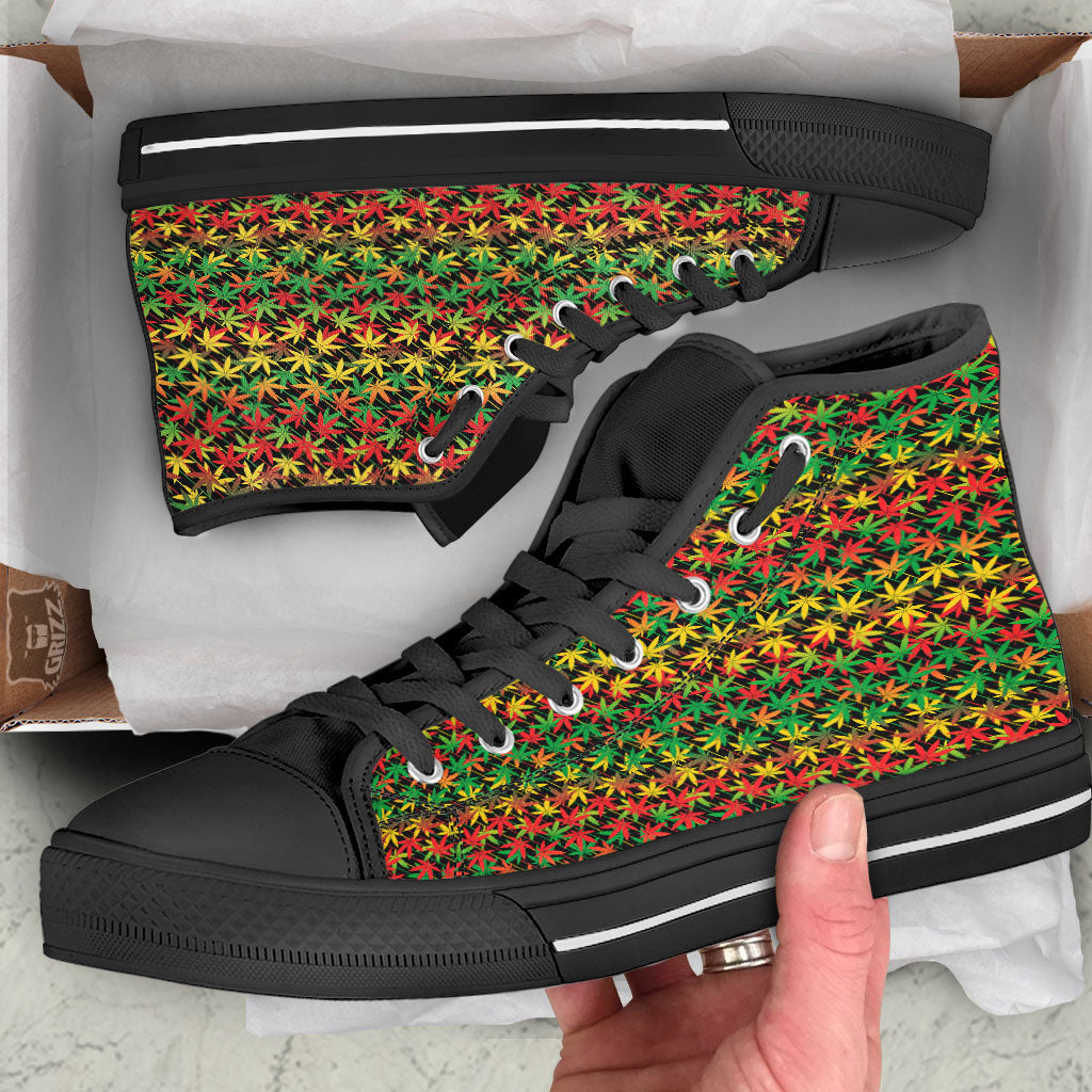 Marijuana Rasta Print Pattern Black High Top Shoes-grizzshop