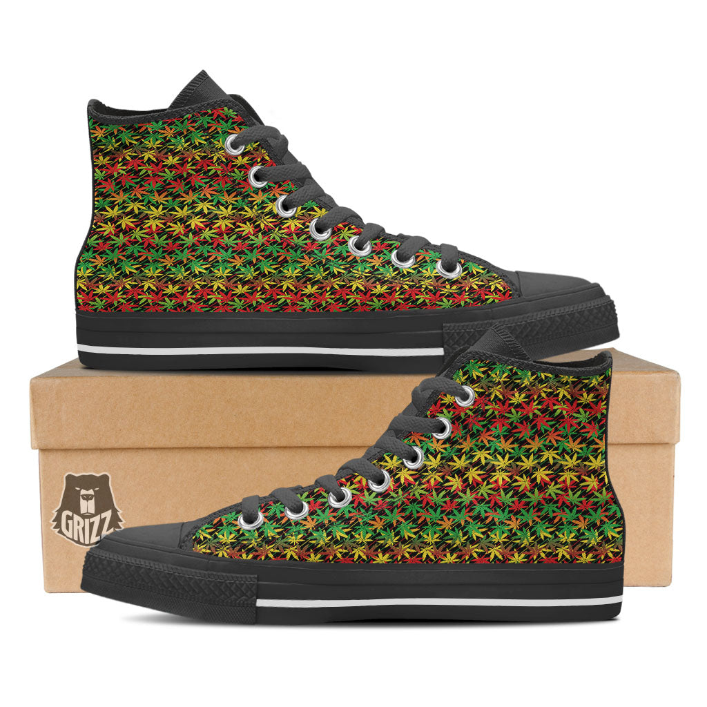 Marijuana Rasta Print Pattern Black High Top Shoes-grizzshop
