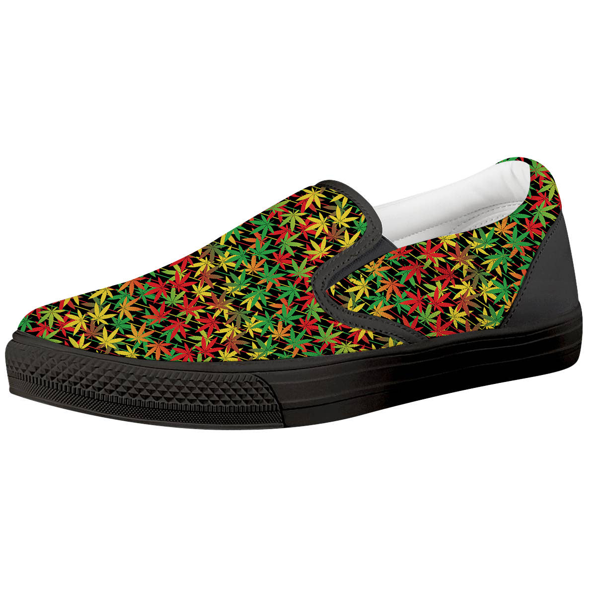 Marijuana Rasta Print Pattern Black Slip On Shoes-grizzshop