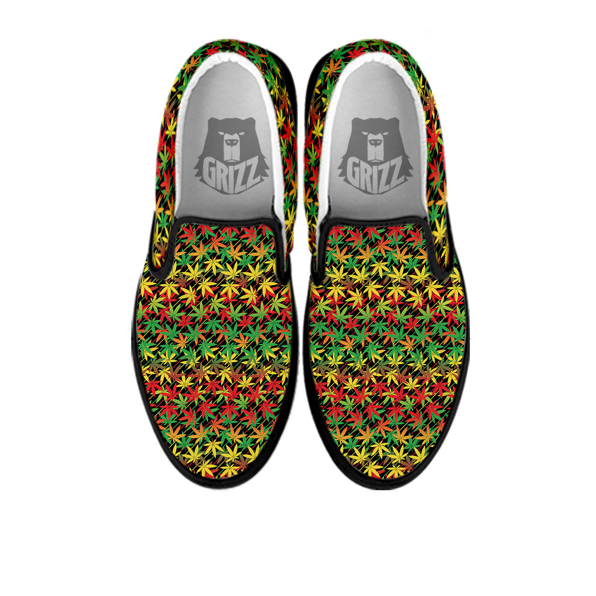 Marijuana Rasta Print Pattern Black Slip On Shoes-grizzshop