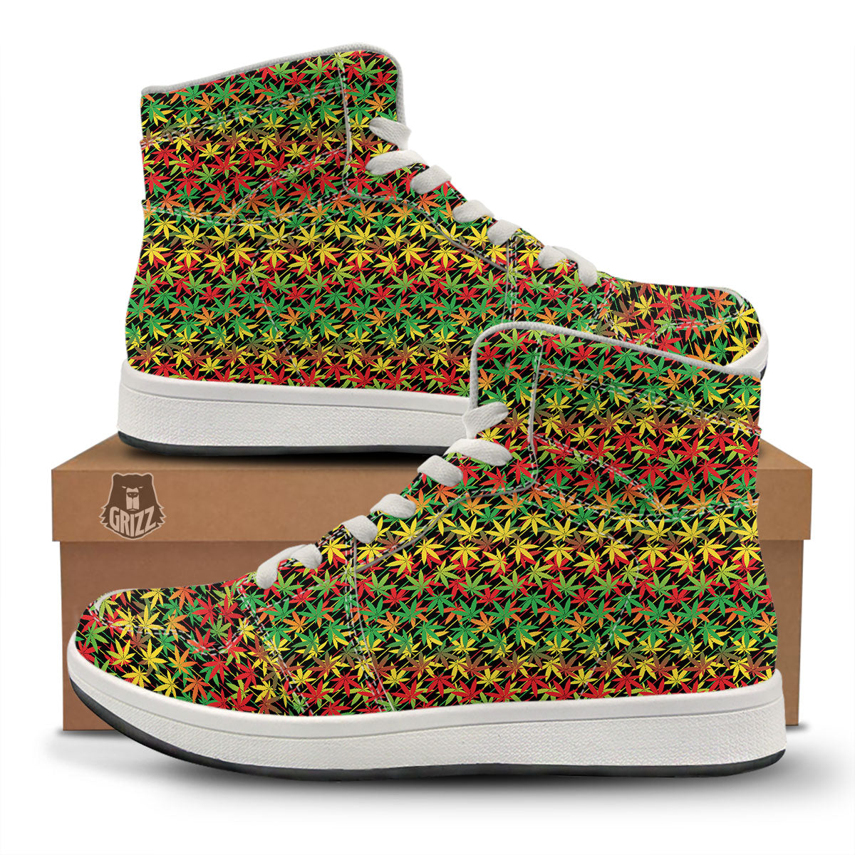 Marijuana Rasta Print Pattern High Top Sneakers-grizzshop