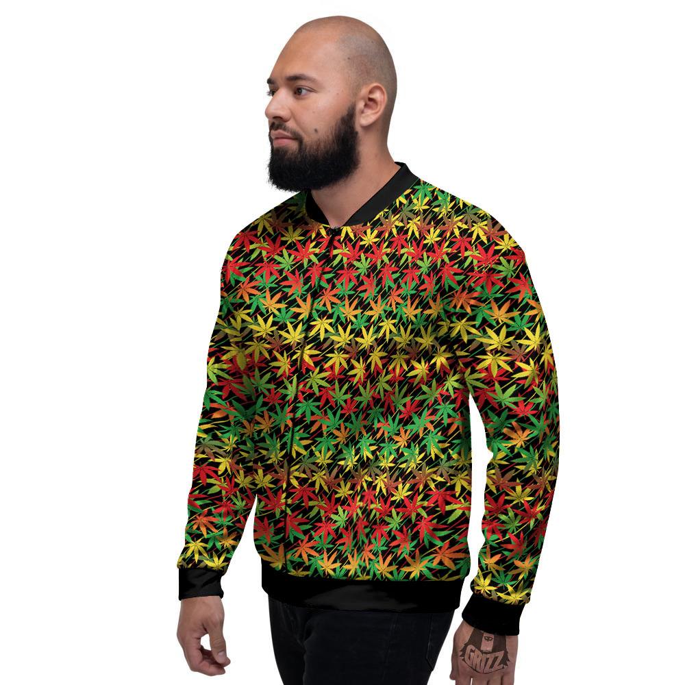 Marijuana Rasta Print Pattern Men's Bomber Jacket-grizzshop