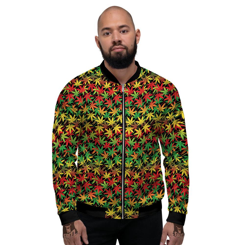 Marijuana Rasta Print Pattern Men's Bomber Jacket-grizzshop