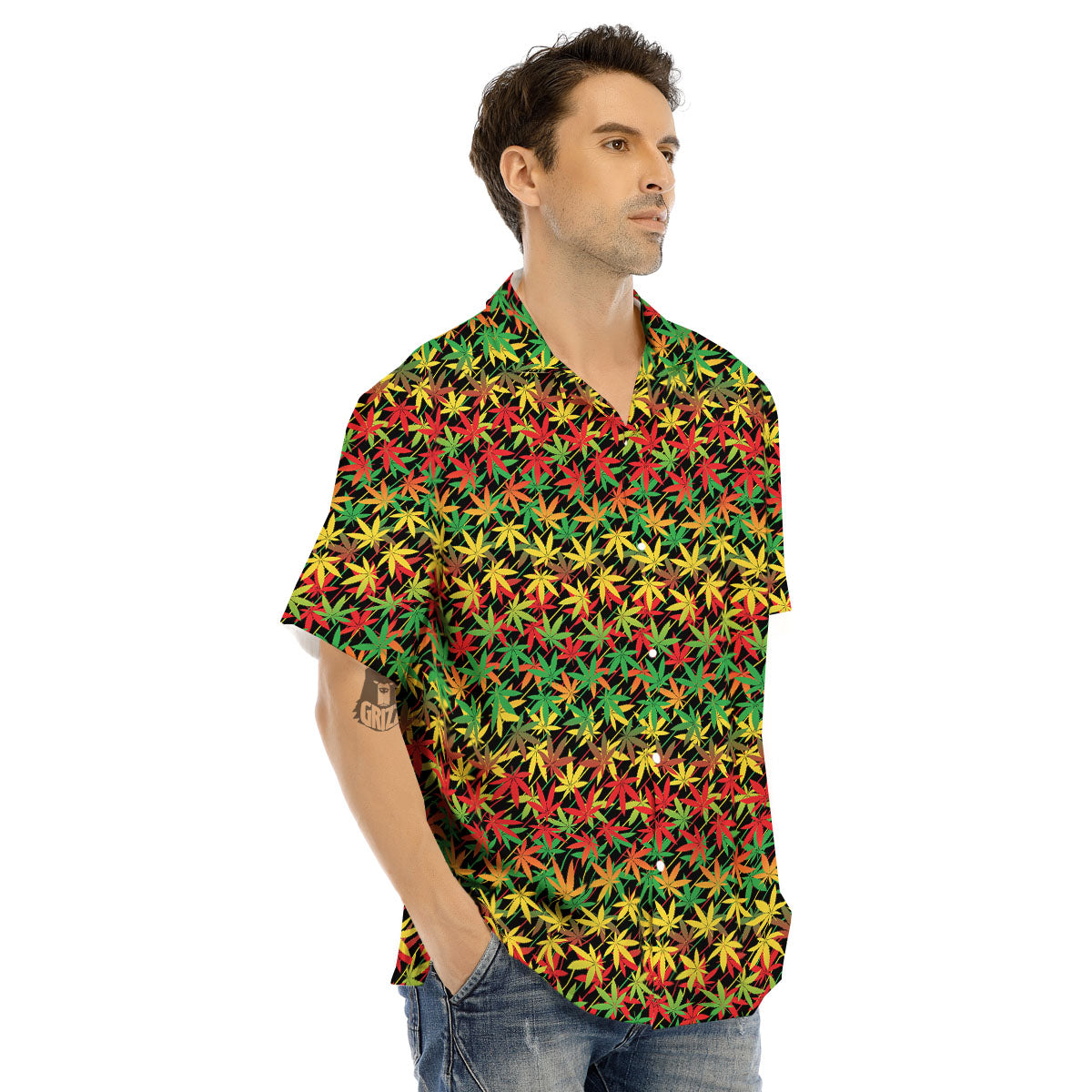Marijuana Rasta Print Pattern Men's Hawaiian Shirt-grizzshop