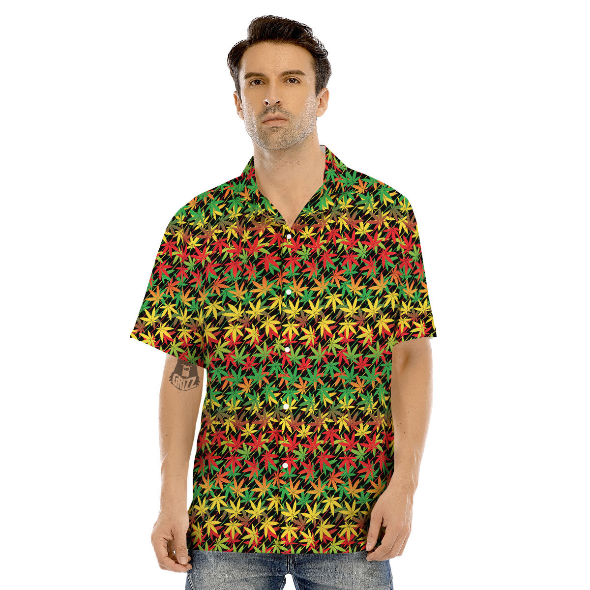 Marijuana Rasta Print Pattern Men's Hawaiian Shirt-grizzshop