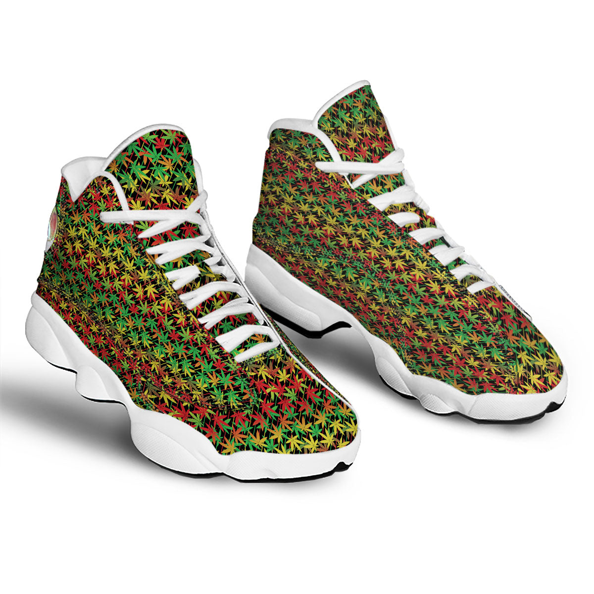 Marijuana Rasta Print Pattern White Basketball Shoes-grizzshop