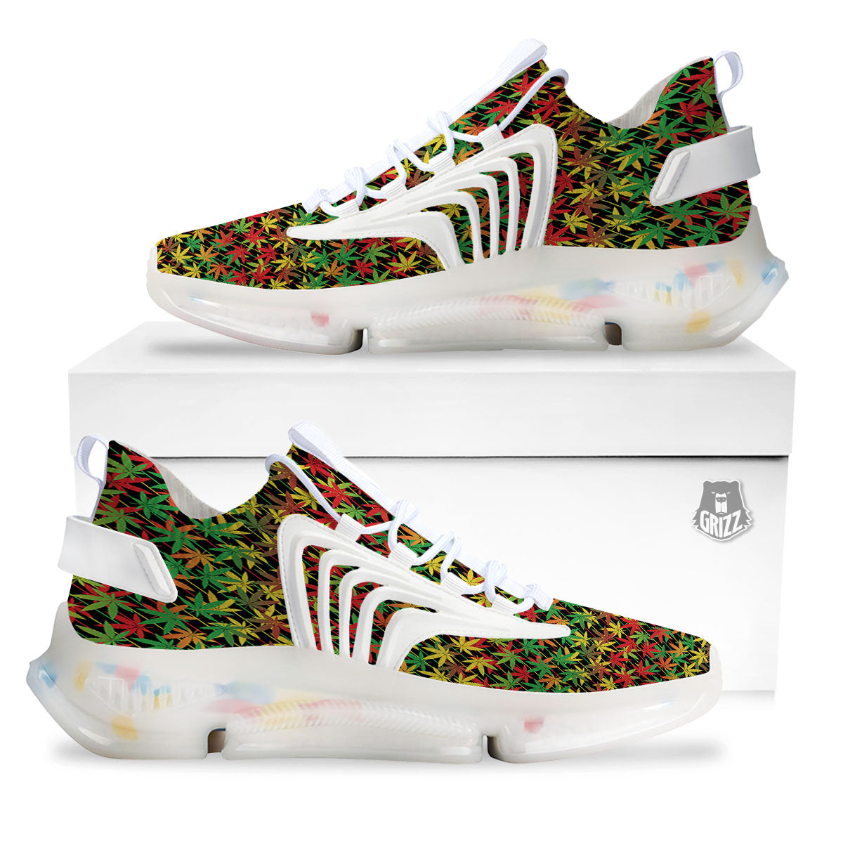 Marijuana Rasta Print Pattern White Gym Shoes-grizzshop